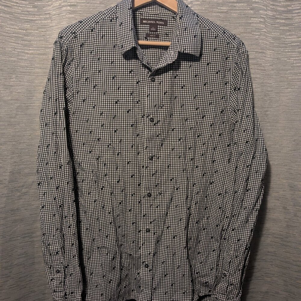 Men's Michael Kors black and white button up dress shirt